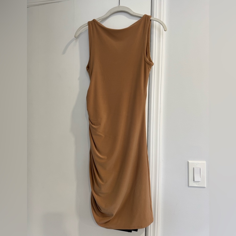 Express Tan Ruched Mini Adjustable Bodycon Dress - Picture 5 of 5